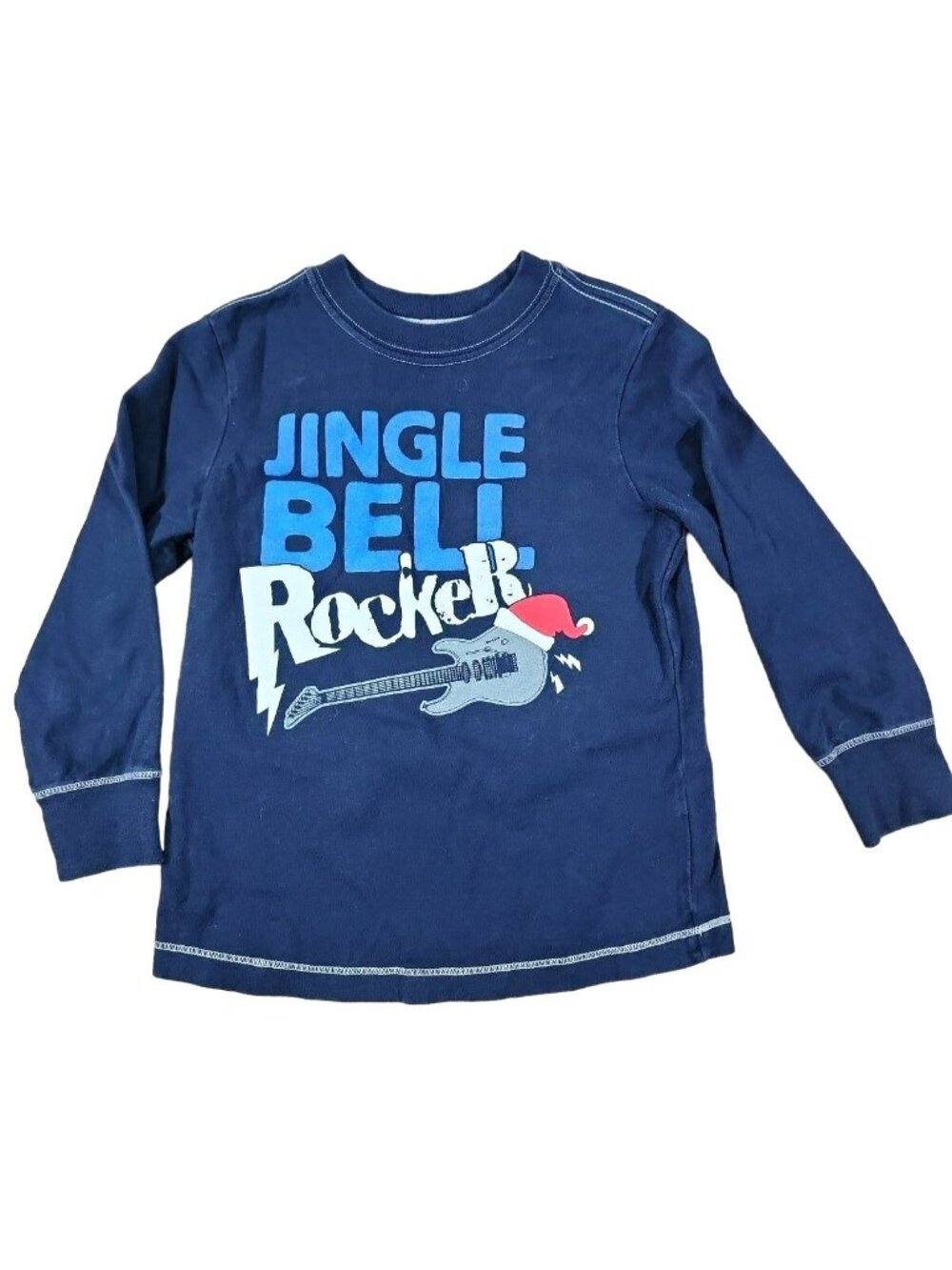 Old Navy Christmas Jingle Bell Rocker Tee T-shirt 4T Winter Guitar Santa L/S